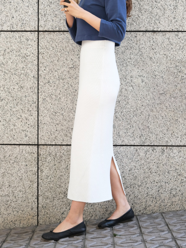 NYコレクション 最高級ライン 定価12万 薄手ニットスカート クリームホワイト